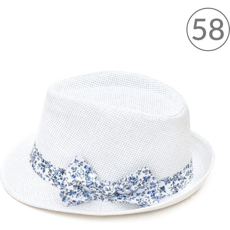 Art of Polo Dívčí bílý trilby klobouk s modrou květovanou mašlí