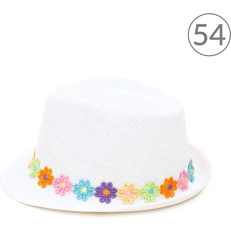 Art of Polo Trilby dívčí klobouk zdobený barevnými květinami bílý 54cm