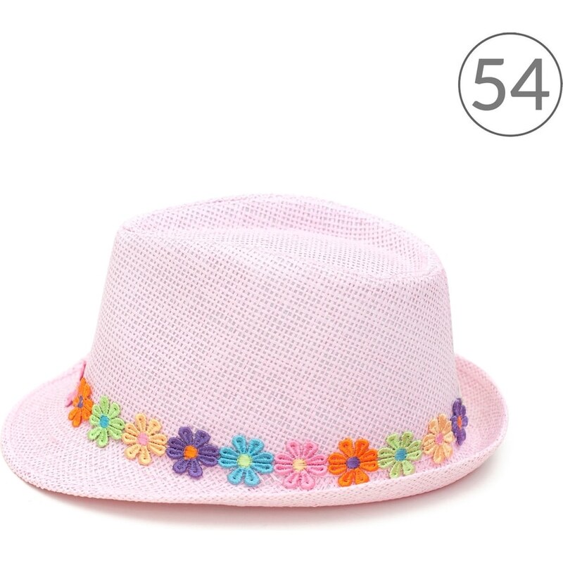 Art of Polo Trilby dívčí klobouk zdobený barevnými květinami pastelově růžový