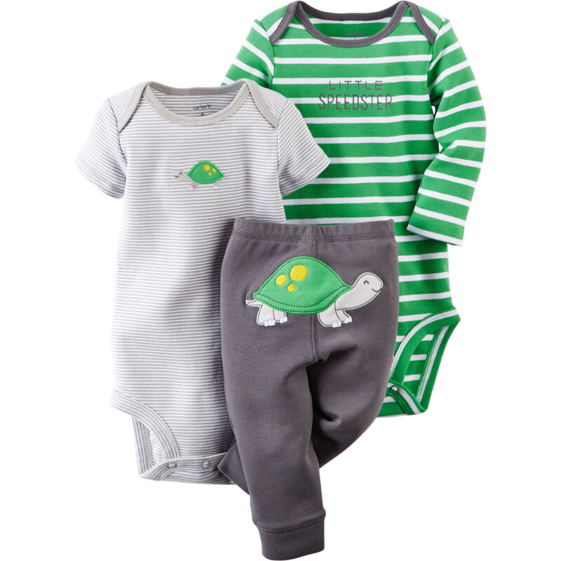 Carter's Chlapecký trojkomplet body a kalhot s želvou - šedo-zelený