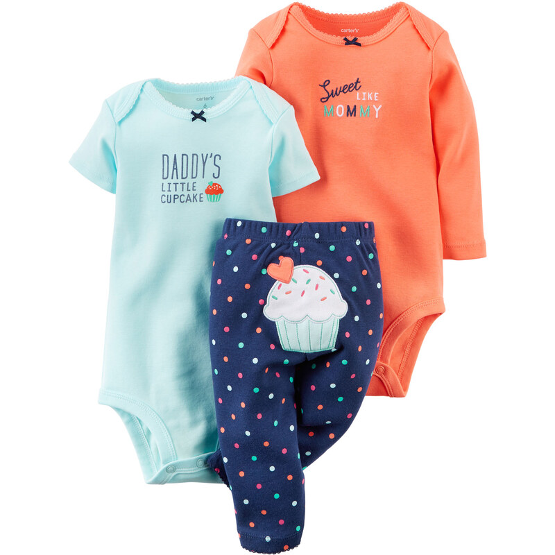 Carter's Dívčí trojkomplet body a kalhoty Cupcake - modro-oranžový