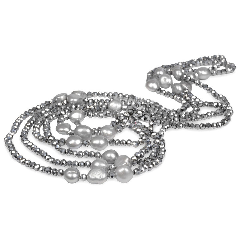 JwL Luxury Pearls Dlouhý náhrdelník z pravých šedých perel a stříbrných krystalů JL0240