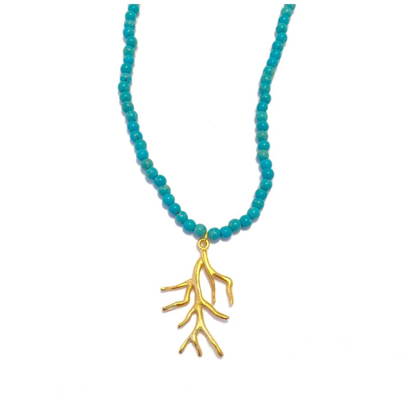 Dámský náhrdelník Howlite tyrkysový s korálem Mou Jewel