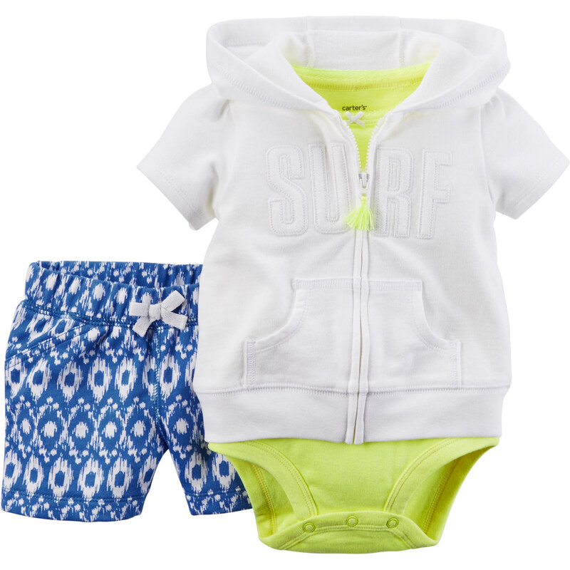 Carter's Dívčí trojkomplet body, šortky a mikina - bílo-zeleno-modrý