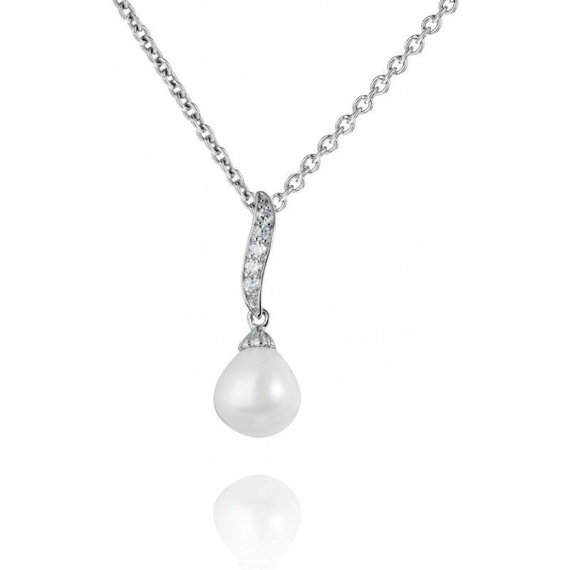 Meucci Stříbrný náhrdelník s perlou a vlnkou se zirkony
