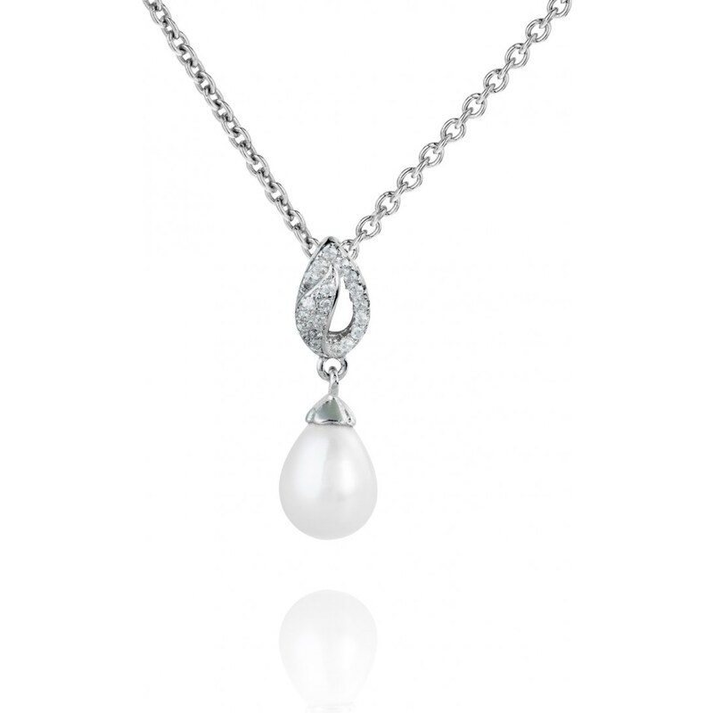 Meucci Jemný stříbrný náhrdelník s perlou a zirkony