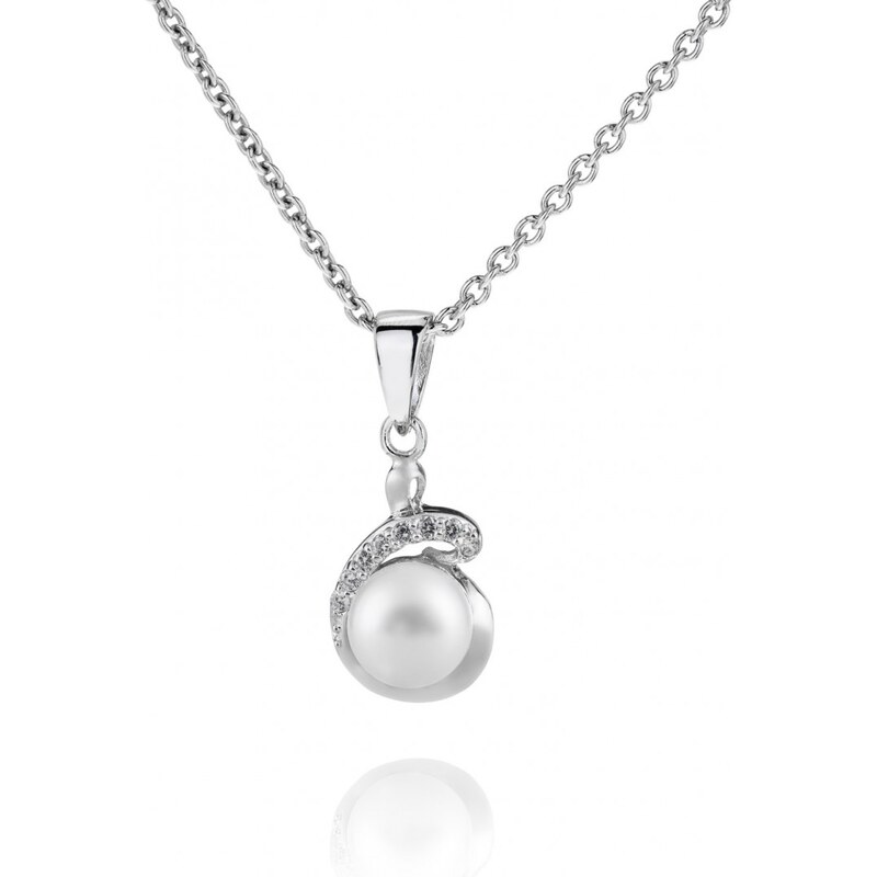 Meucci Rhodiovaný stříbrný náhrdelník s perlou a zirkony