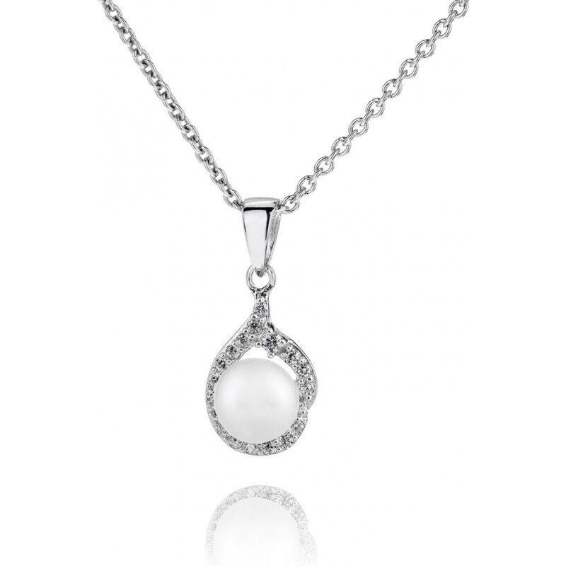 Meucci Stříbrný náhrdelník s perlou mezi zirkony
