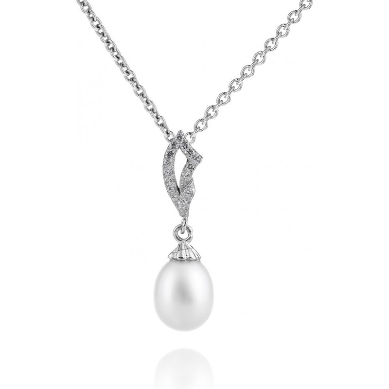Meucci Jemný stříbrný náhrdelník s perličkou a zirkony