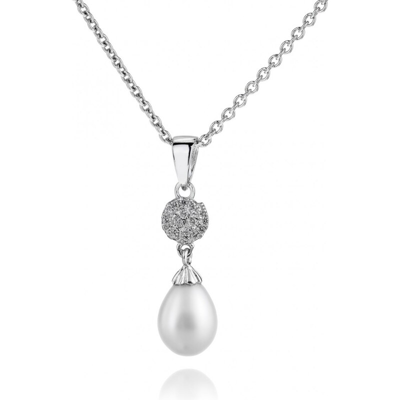 Meucci Elegantní stříbrný náhrdelník s perlou a zirkony