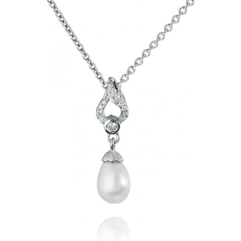Meucci Stříbrný náhrdelník s říční perlou a zirkony