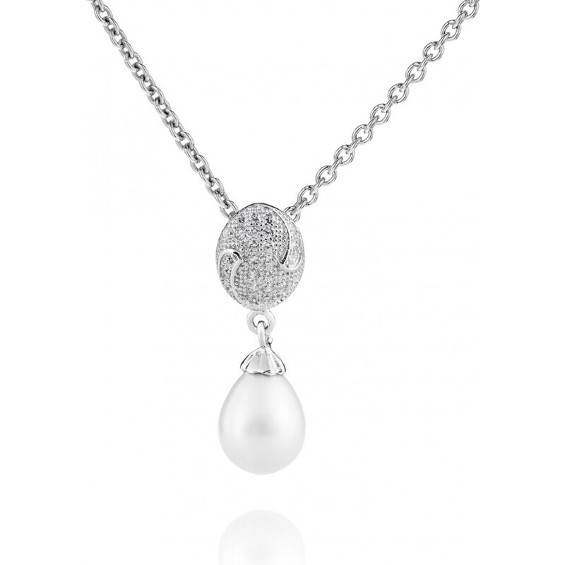 Meucci Moderní stříbrný náhrdelník s perlou a mikrozirkony