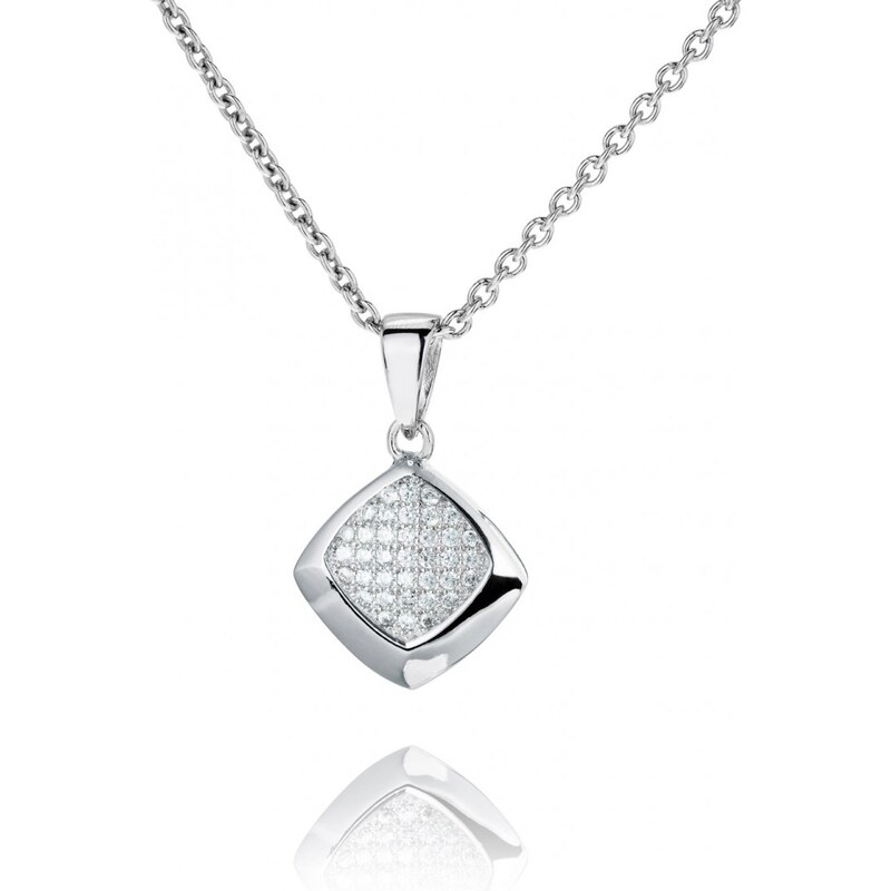 Meucci Elegantní stříbrný náhrdelník se čtvercem plným zirkonů