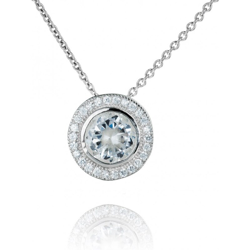 Meucci Stříbrný náhrdelník s velkým zirkonem a malými zirkony okolo