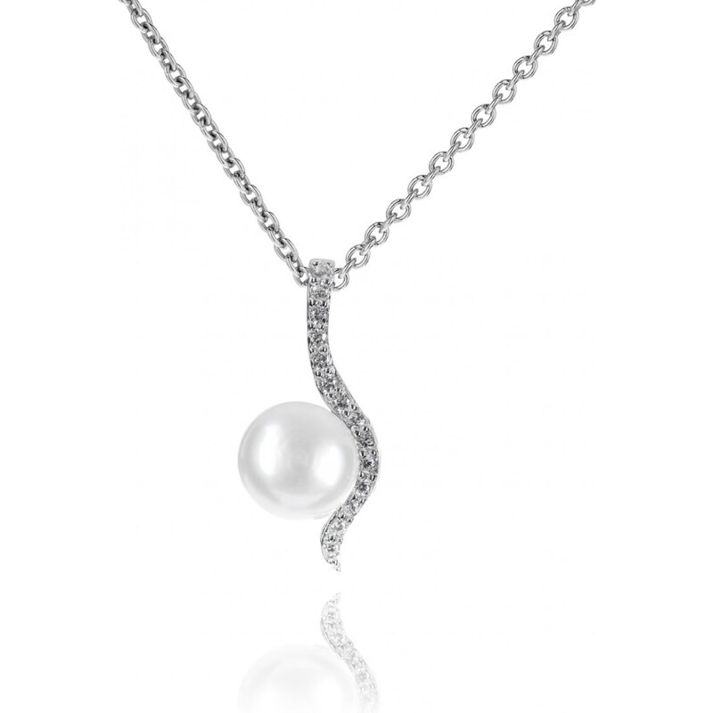 Meucci Stříbrný náhrdelník vlnka s perlou a zirkony