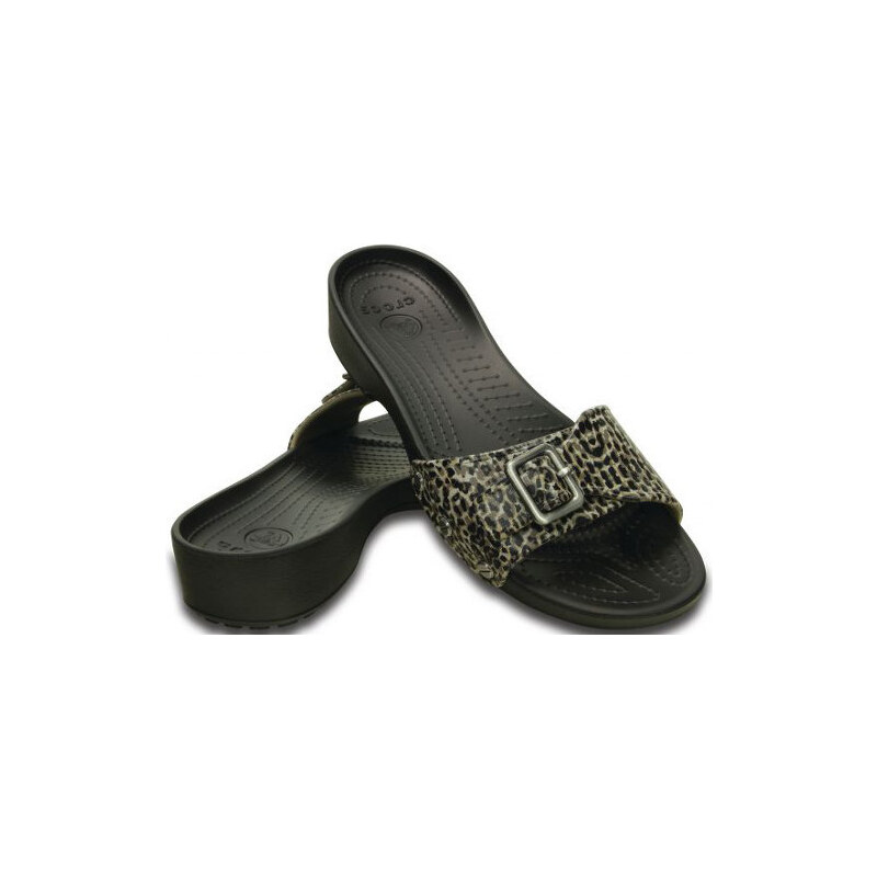 Crocs Dámské pantofle Crocs Sarah Leopard Sandal Black 203126-001