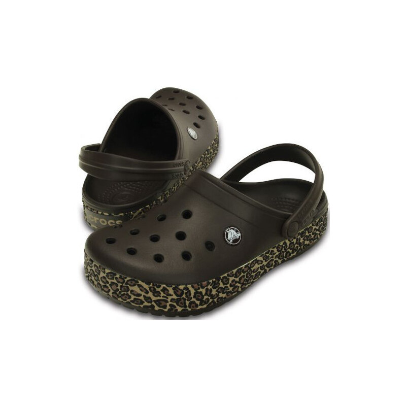 Crocs Hnědé pantofle Crocband Animal Print Clog Espresso/Gold 200721-23q