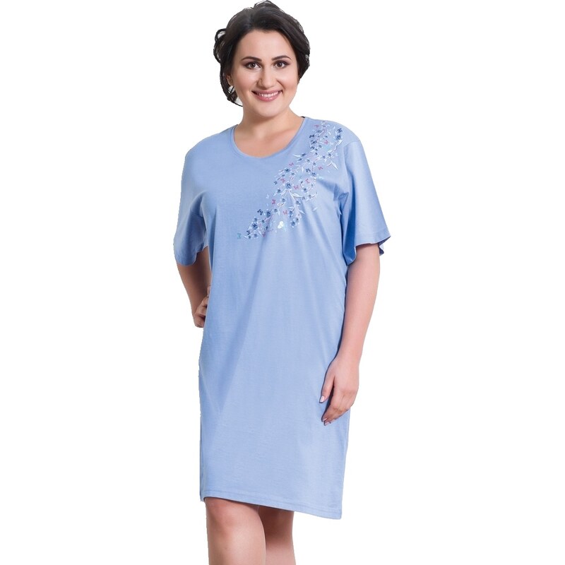 Vienetta Secret Bavlněná noční košile pro plnoštíhlé Alda modrá XL