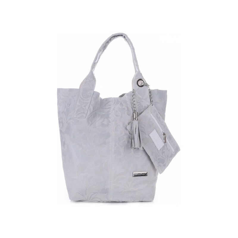 VITTORIA GOTTI Made in Italy Módní Kožená kabelka Shopperbag Světle šedá