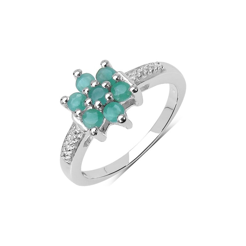 Stříbrný prsten se smaragdovou květinou KLENOTA