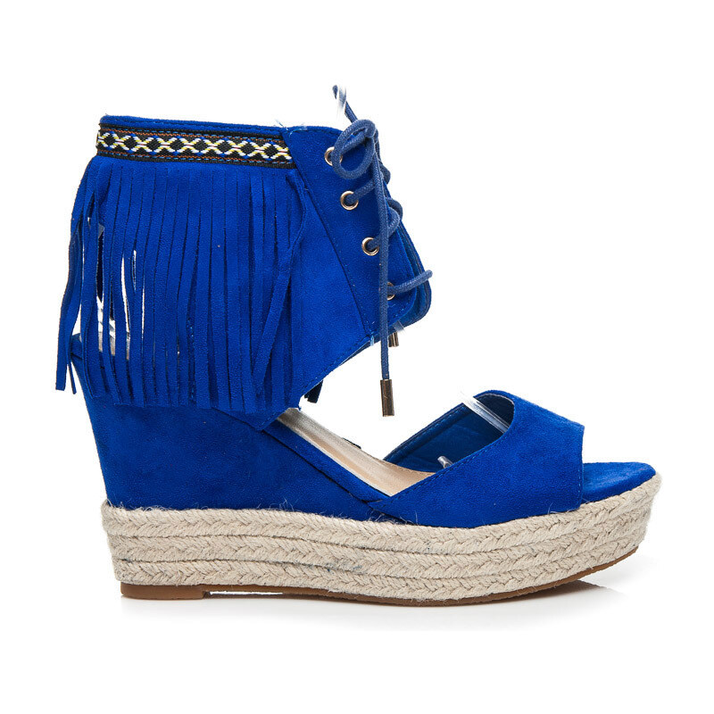 SERGIO TODZI Krásné modré sandály na platformě s třásněmi