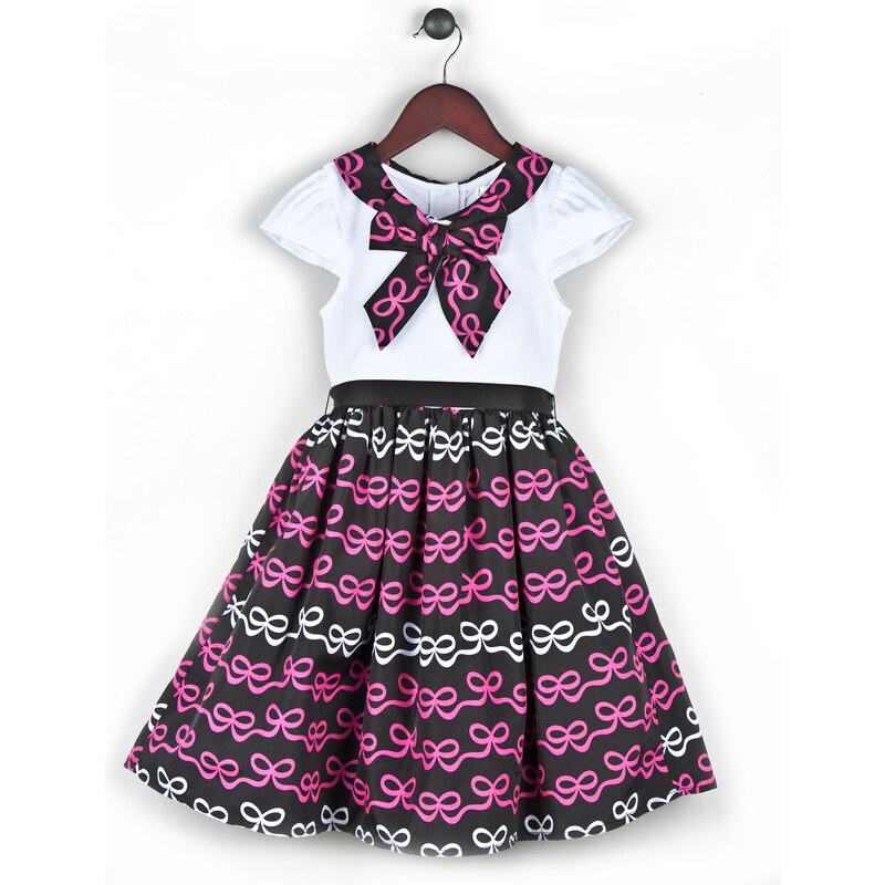 Joe and Ella Fashion Dívčí šaty Penelope s mašličkami - černo-růžovo-bílé