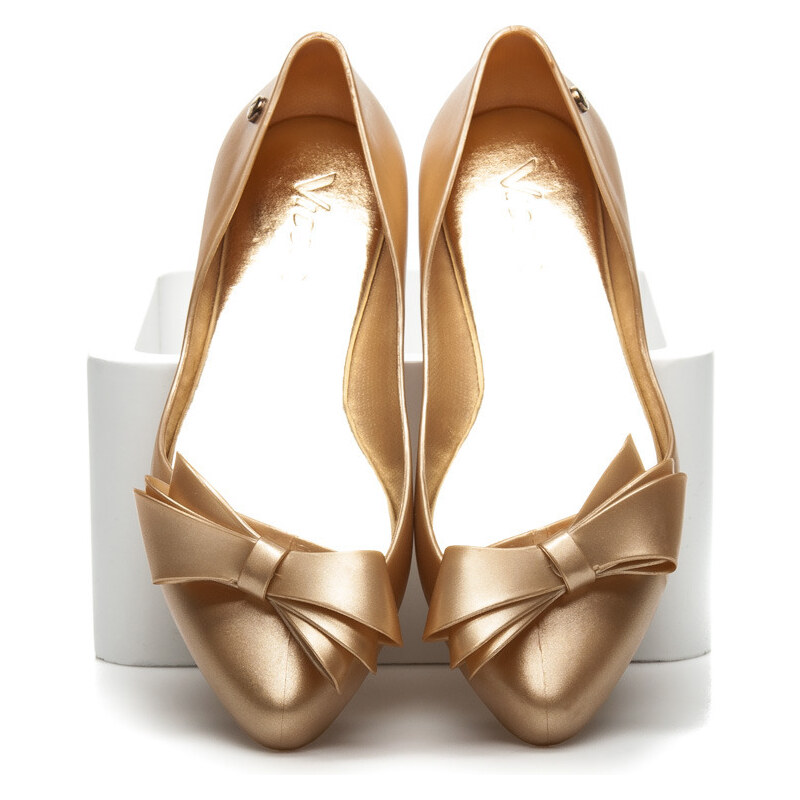 VICES Dámské zlaté baleríny v elegantním stylu s mašličkou