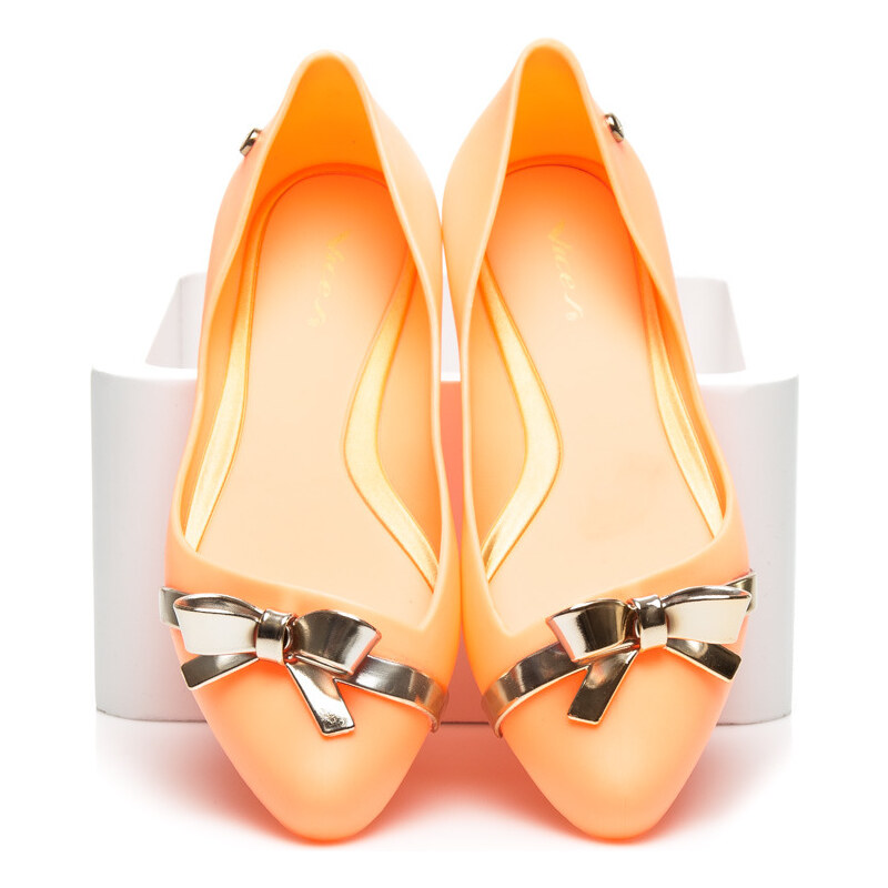 VICES Dámské elegantní pomerančové gumové balerínky s mašličkou