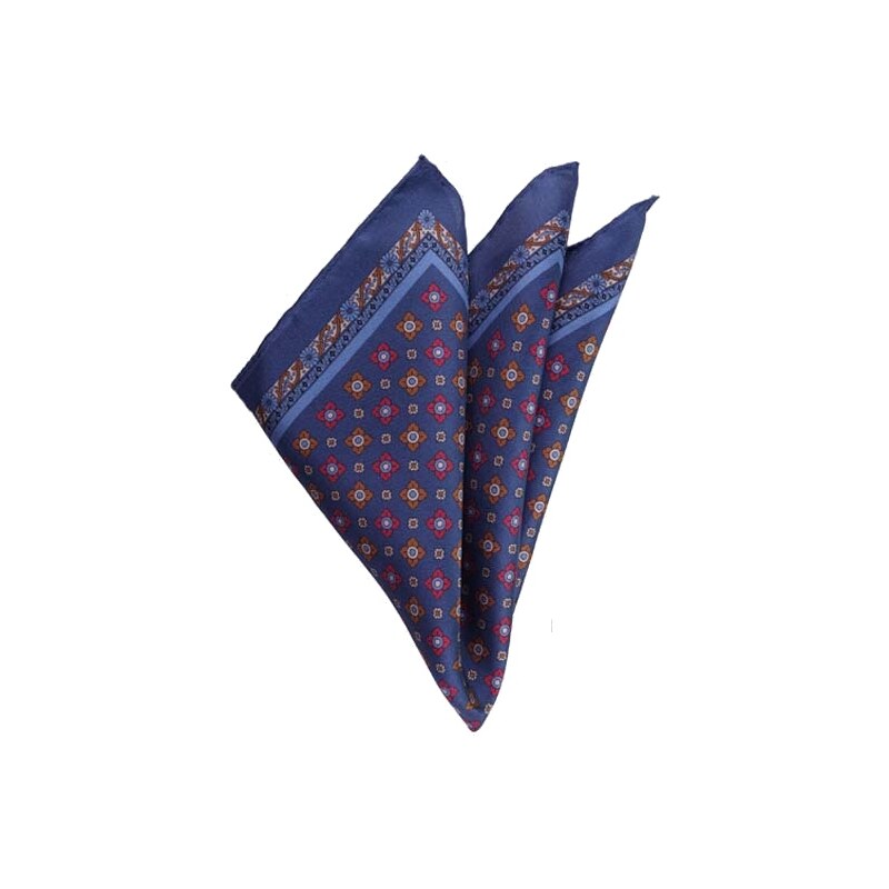 Gentleport Hedvábný kapesníček - modrý s kytičkami