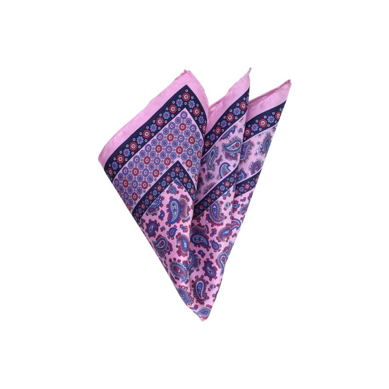 Gentleport Hedvábný kapesníček - růžovofialový s paisley vzorem
