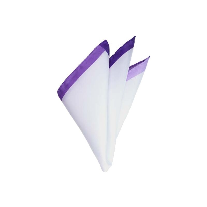 Gentleport Hedvábný kapesníček - bílý s fialovým pruhem