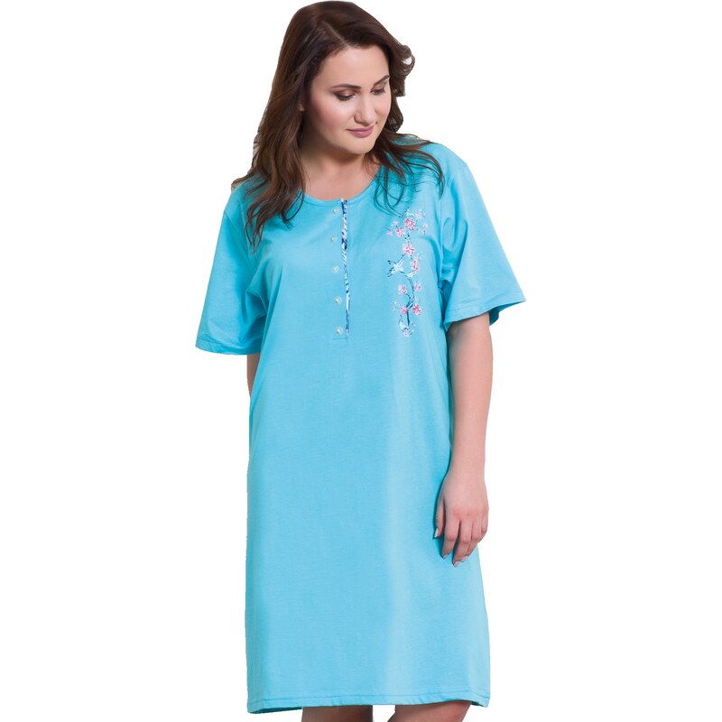 Vienetta Secret Bavlněná noční košile pro plnoštíhlé Athena mint - tyrkysová XL