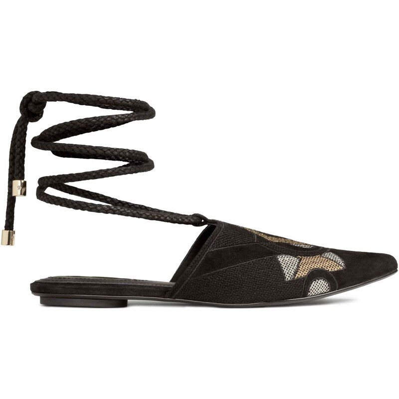 H&M Semišové sandály s výšivkou