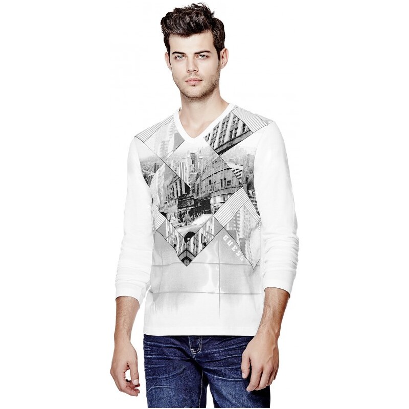 GUESS GUESS Keison Long-Sleeve V-Neck Tee - true white