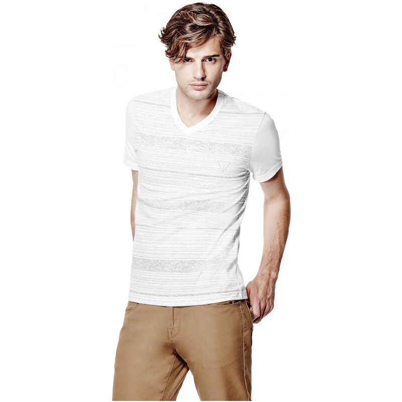 GUESS GUESS Samwell Striped V-Neck Tee - true white
