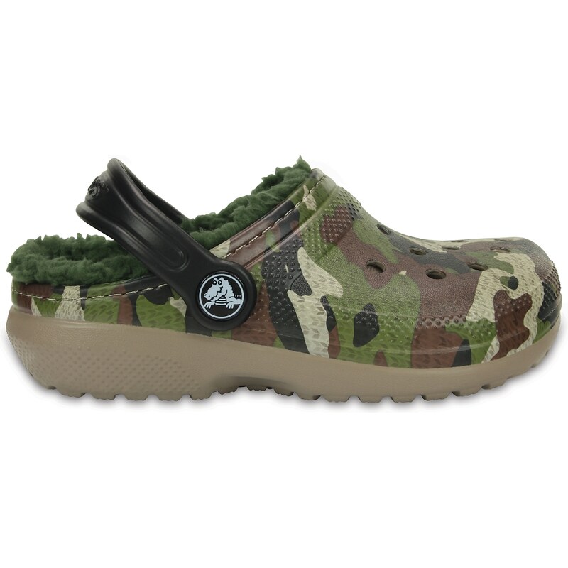 Crocs Clog Unisex Green Camouflage Classic Fuzz Lined Graphic