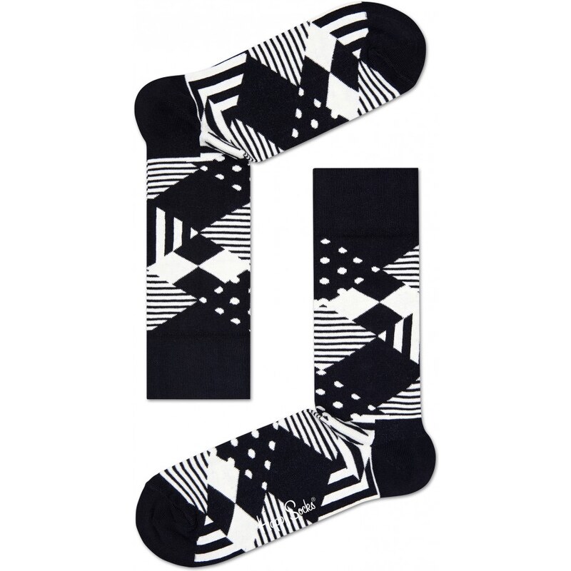 Happy Socks černé ponožky s bílými motivy Strips and Dots