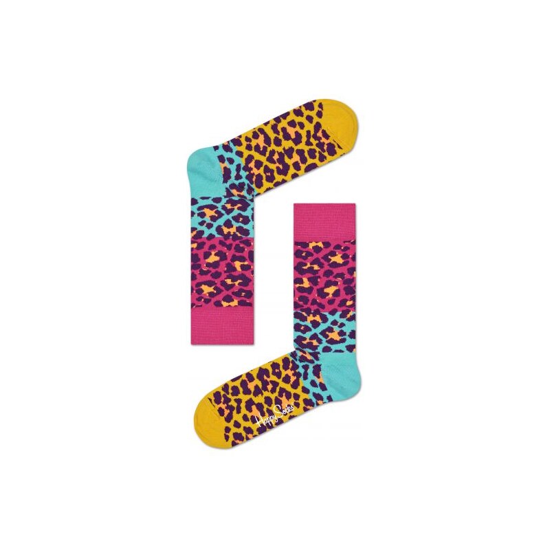 Happy Socks žluto-růžové dámské ponožky Leopard