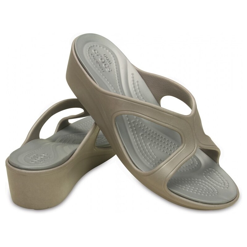 Crocs Sanrah Wedge Sandal - Platinum/Silver, W7 (37-38)