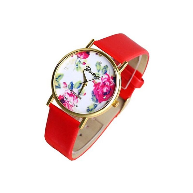 Shineko Dámské červené hodinky s květinovým vzorem