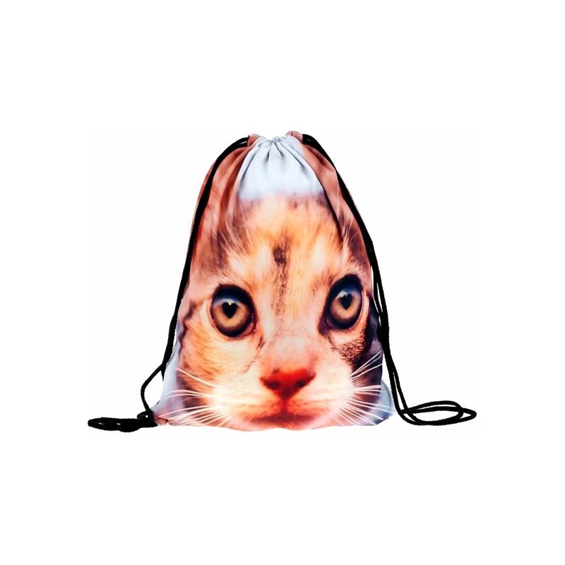 Timy Plátěný vak s 3D potiskem Hnědá kočka