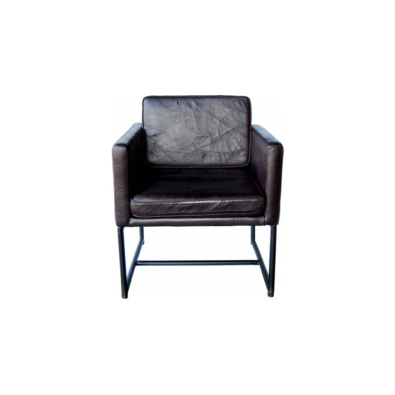 Industrial style, Štýlová stolička s čiernou kožou a železnou základňou 78x64x62cm (1170)