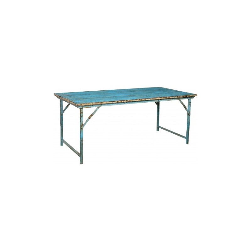 Industrial style, Jedálenský stôl s drevenou doskou a železnou základňou - tyrkysová 75x184x92cm (1176)