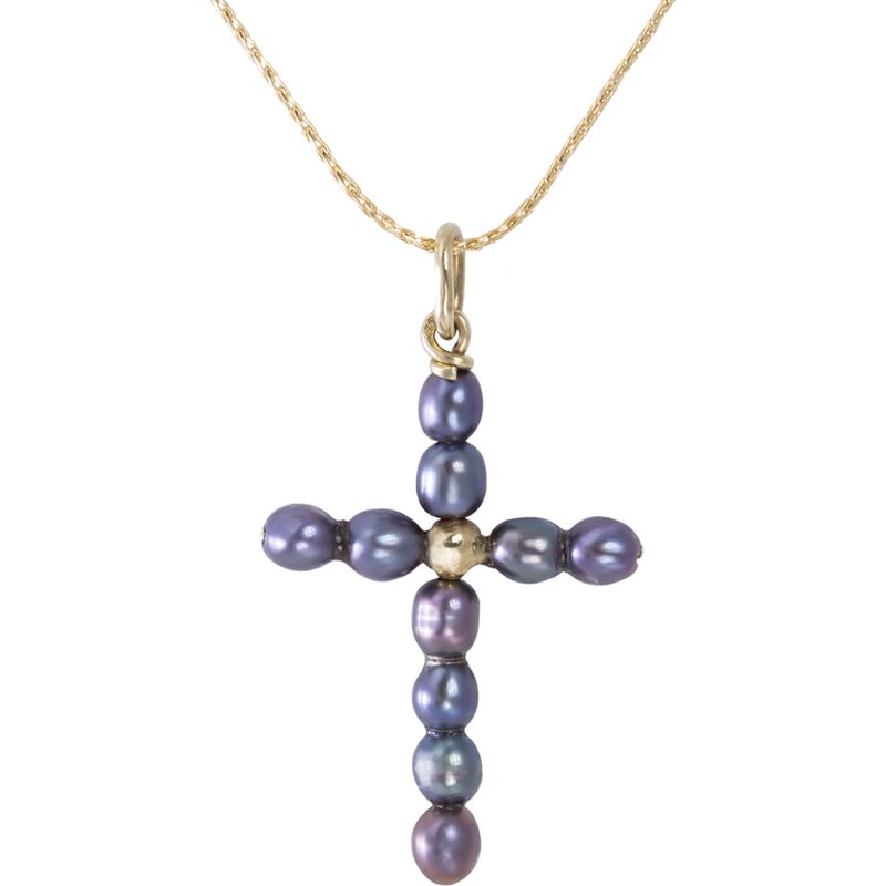 Zlatý náhrdelník ve tvaru křížku ze sladkovodních perel KLENOTA kln5161