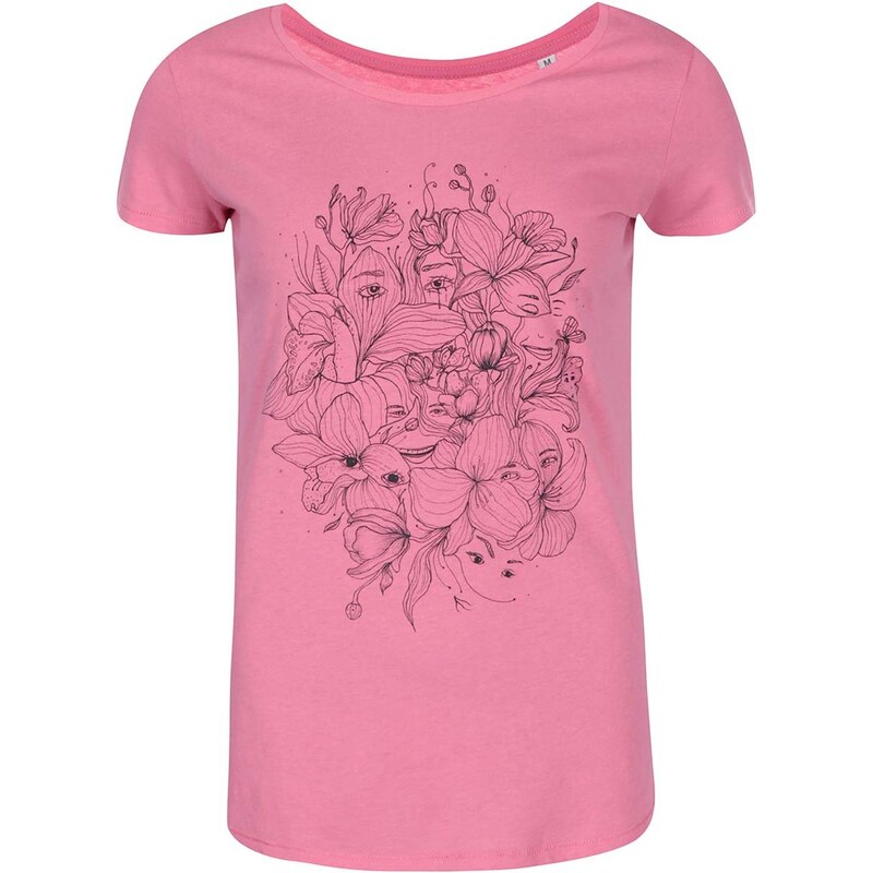 Růžové dámské tričko ZOOT Lokál Oči v květinách