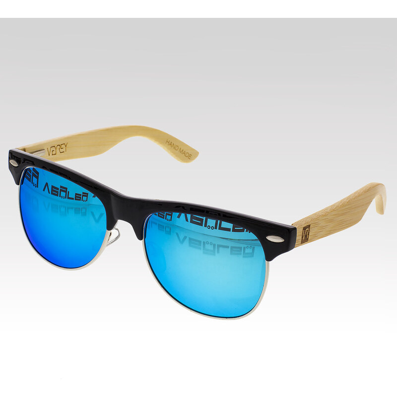 VeyRey Dřevěné sluneční brýle polarizační Hyalos modrá skla