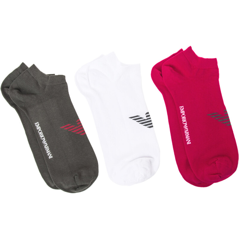 Emporio Armani 3-pack Ponožky Červená Bílá Šedá