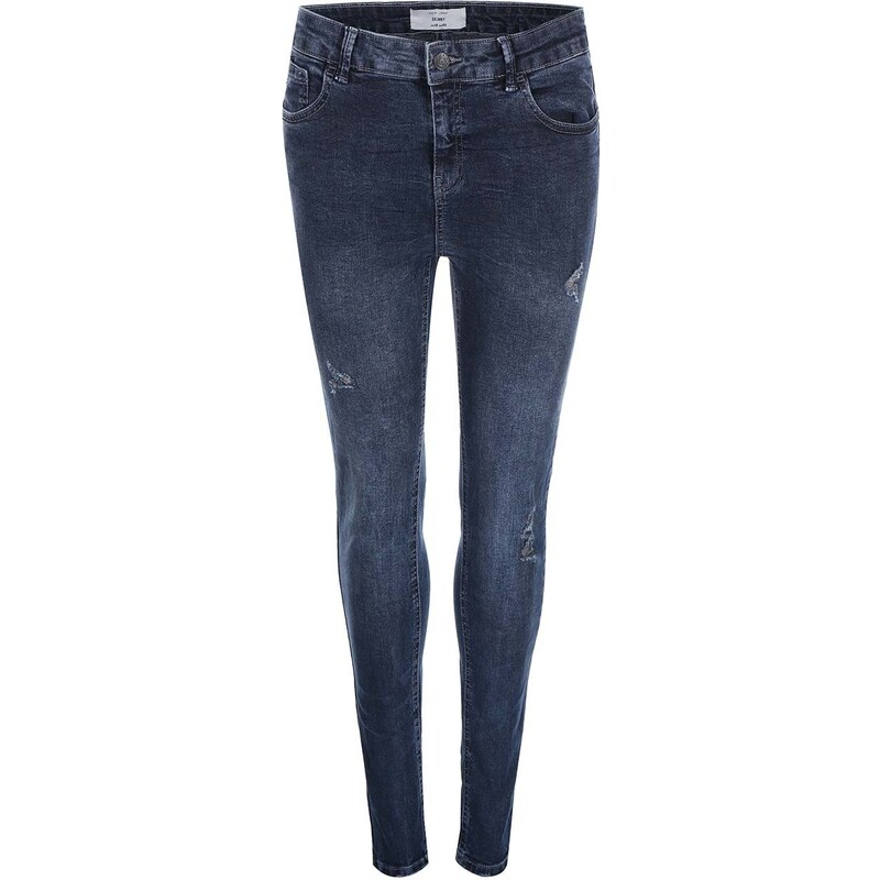 Modré skinny džíny s potrhaným efektem New Look
