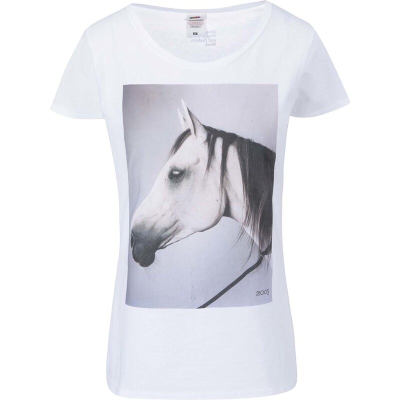 Bílé dámské tričko s koněm Designblok