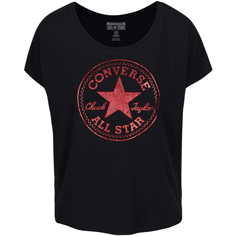 Černé dámské oversize tričko s lesklým potiskem Converse